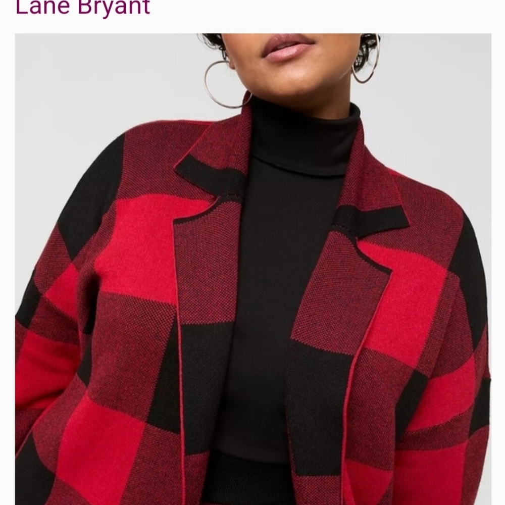 Lane Bryant Red and Black Knit Coatigan - Picture 3 of 5